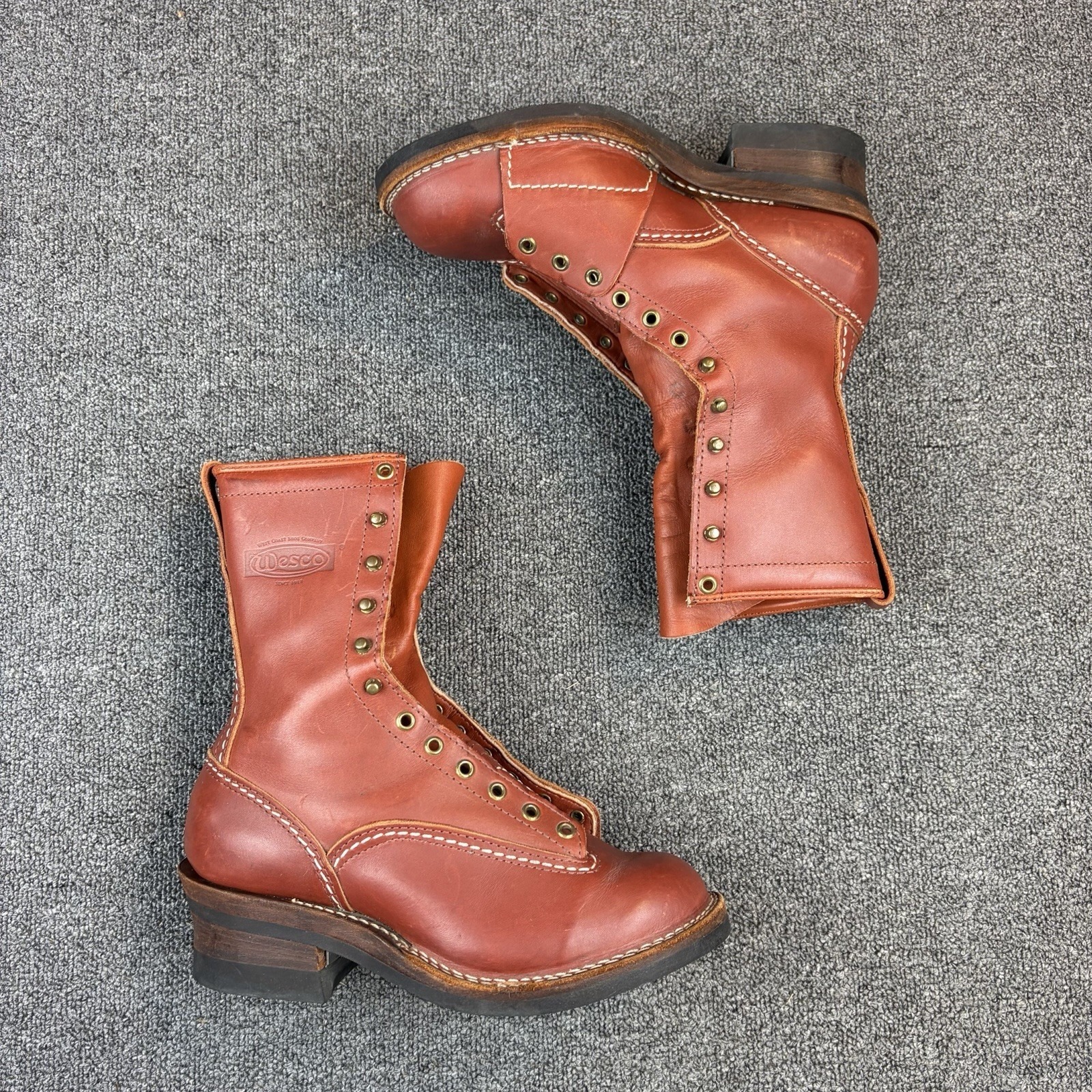 Wesco Jobmaster Boots 8.5 D Red Brown Leather Lace Up Logger Vibram Sole Usa